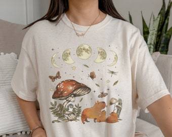 Capybara Shirt Capybara Geschenk Capybara Print Cottagecore Kleidung Ästhetik Kleidung Cottage Core Shirt Goblincore Kleidung Pilz Shirt
