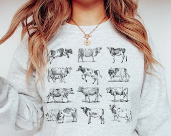 Kuh Sweatshirt Kuh Pullover Kuh Crewneck Western Sweatshirt Kuh Print Sweatshirt Cowgirl Sweatshirt Kuh Themen geschenke Bauernhof Kuh Geschenke Für Frauen