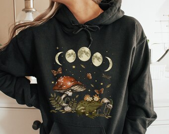 Felpa con cappuccio a rana Fungo Felpa con cappuccio Goblincore Abbigliamento Kawaii Felpa con cappuccio Cottagecore Felpa con cappuccio Goblincore Felpa con cappuccio Frog Stampa fiore Rana Regali Fata Felpa con cappuccio