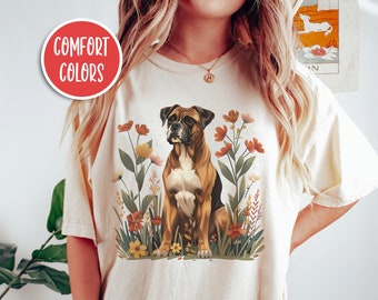 Boxer Dog Shirt Boxer Shirt Boxer Dog Gifts Dog Mom Shirt Floral Dog Tshirt Dog Lover Gift Dog Mama Cottage Core Clothes Botanical Shirt Tee