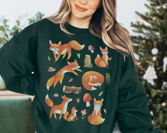 Sudadera Fox Suéter Rojo Fox Ropa Ropa Forestcore Fox Regalos Cottagecore Suéter Cottagecore Ropa Cottagecore Sudadera Vida Silvestre Ropa estética