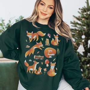 Sudadera Fox Suéter Rojo Fox Ropa Ropa Forestcore Fox Regalos Cottagecore Suéter Cottagecore Ropa Cottagecore Sudadera Vida Silvestre Ropa estética