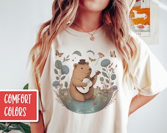 Capybara Shirt Capybara Gift Capybara Shirts Capybara T Shirt Cottage Core Shirt Cottagecore Clothing Cute Capybara Print Aesthetic Clothes