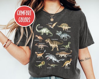 Dinosaur Shirt Comfort Colors Shirt Dinosaur Print Shirt Paleontology Shirt Dino Shirt Velociraptor Shirt Trex Shirt Aesthetic Dinosaur Gift