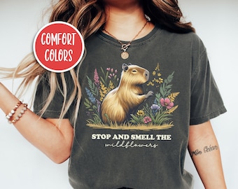 Camicia Capybara Capybara regalo Cottage Core camicia Cottagecore abbigliamento Capybara stampa camicia di fiori selvatici Stay Positive camicia vestiti estetici