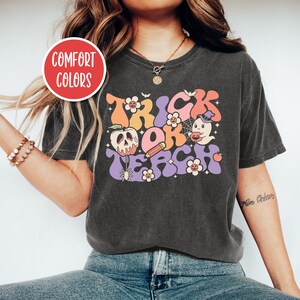 Retro Trick Or Teach Shirt Spooky Teacher Shirt Pre K Teacher Halloween Shirt Math Teacher Shirt Plus Size Teacher Clothes Fall Teacher Tee