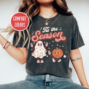 Tis The Season Shirt Comfort Colors Retro Halloween Shirt Funny Ghost Shirt Spooky Season Shirt Plus Size Halloween Pumpkin Tee Fall Apparel