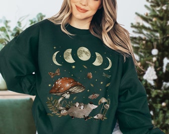 Possum Sweatshirt Possum Print Opossum Sweatshirt Opossum Sweater Goblincore Clothing Possum Gifts Cottagecore Sweater Mushroom Sweatshirt