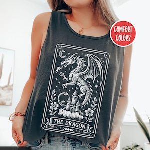 Castlecore tanktop middeleeuwse tanktop Booktrovert tanktop tarotkaart draak tanktop Renaissance tank schoolse dingen grillige kleding