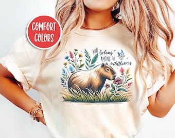 Camicia Capybara Capybara regalo Cottage Core camicia Cottagecore abbigliamento Capybara stampa camicia di fiori selvatici Stay Positive camicia vestiti estetici