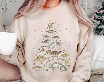 Christmas Dinosaur Sweatshirt Women Dinosaur Sweater Plus Size Dinosaur Crewneck Dino Sweatshirt Dinosaur Christmas Crewneck Dinosaur Gifts