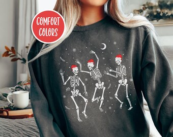 Dancing Skeleton Sweatshirt Skeleton Christmas Sweatshirt Spooky Christmas Sweater Creepy Christmas Crewneck Goth Christmas Sweater Gift