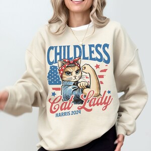 Childless Cat Lady Kamala Shirt Madam President Kamala Harris 2024 Sweatshirt Democrat Shirt Feminist Shirt Leftist Gifts Anti Trump Gifts