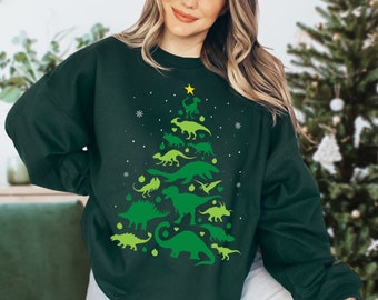 Christmas Dinosaur Sweatshirt Women Dinosaur Sweater Plus Size Dinosaur Crewneck Dino Sweatshirt Dinosaur Christmas Crewneck Dinosaur Gifts