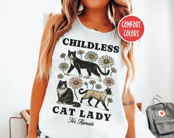 Childless Cat Lady Tank Top Kamala Tank Top Feminist Tank Top Kamala Harris 2024 Leftist Gifts Cottagecore Clothing Cat Tank Anti Trump Gift