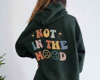 Not In The Mood Hoodie Happy Face Hoodie Indie Clothing Indie Clothes Aesthetic Hoodie Retro Oversized Crewneck Vsco Hoodie Y2k Sweatshirt