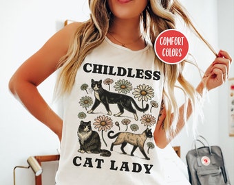 Childless Cat Lady Tank Top Kamala Tank Top Feminist Tank Top Kamala Harris 2024 Leftist Gifts Cottagecore Clothing Cat Tank Anti Trump Gift