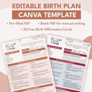 Modèle de plan de naissance Plan de naissance modifiable Canva Visual Birth Plan Bundle Liste de contrôle du plan de naissance naturel Planificateur de grossesse PDF Téléchargement numérique