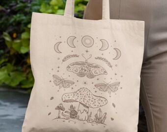 Mushroom Bag Magic Mushroom Tote Bag Aesthetic Tote Bag Cottagecore Bag Trendy Tote Bag Plant Tote Bag Botanical Tote Bag Cute Shoulder Bag