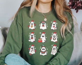 Retro Kerst Ghost Sweatshirt Ghost Kersttrui Spookachtige Kerst Crewneck Halloween Kerstcadeaus Oversized Kerst Sweatshirt