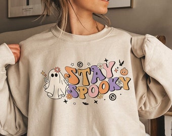 Spooky Season Sweatshirt Retro Halloween Crewneck Cute Ghost Sweatshirt  Ghost Sweater Plus Size Halloween Sweatshirt Aesthetic Fall Crewneck