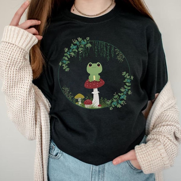 Cottagecore Frog Shirt Cottagecore Shirt Cute Frog And Toad Mushroom Shirt Goblincore Clothing Alt Clothing Indie Clothing Aesthetic Clothes