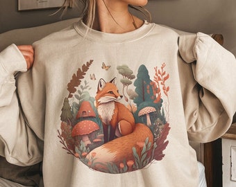 Sudadera de zorro suéter de zorro rojo ropa Forestcore regalos de zorro suéter de cabaña ropa de cabaña sudadera de vida silvestre ropa estética