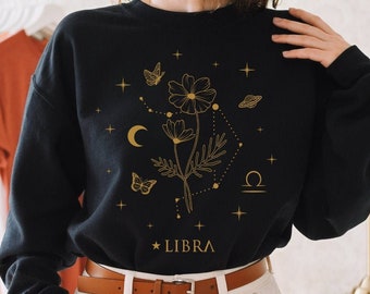 October Birth Flower Sweatshirt Birth Month Flower Libra Sweatshirt Cosmos Flower Zodiac Sweatshirt Libra Birthday Gift Astrology Sweatshirt