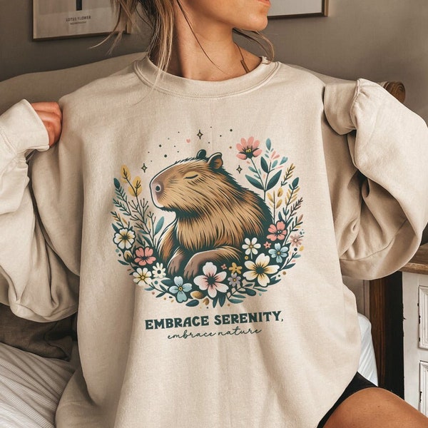 Capybara Sweatshirt Capybara Gift Capybara Sweater Cottagecore Sweater Cottagecore Clothing Wildflower Sweatshirt Positive Sweatshirt Gift