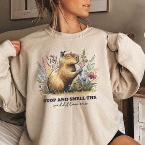 Capybara Sweatshirt Cute Capybara Gift Capybara Sweater Cottagecore Sweater Cottagecore Clothing Wildflower Sweatshirt Positive Sweatshirt