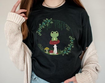 Cottagecore Frosch Shirt Cottagecore Shirt Niedlich Frosch und Kröte Pilz Shirt Goblincore Kleidung Alt Kleidung Indie Kleidung Ästhetische Kleidung
