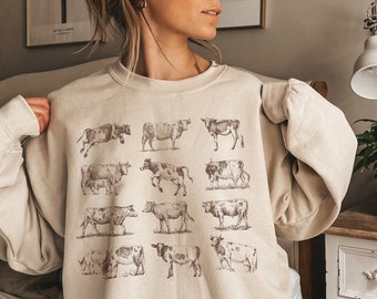 Kuh Sweatshirt Kuh Pullover Kuh Crewneck Western Sweatshirt Kuh Print Sweatshirt Cowgirl Sweatshirt Kuh Themen geschenke Bauernhof Kuh Geschenke Für Frauen