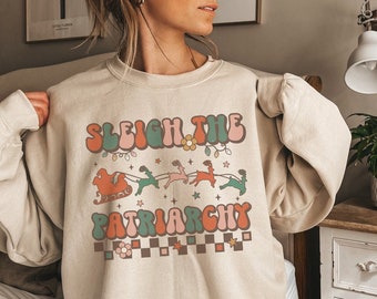 そり家父長制フェミニストクリスマスセーターレトロクリスマスクルーネックフェミニストスウェットシャツフェミニズムフェミニストセータープロロースウェットシャツ