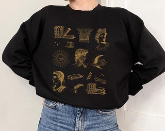 Dark Academia Clothing Alt Clothing Indie Clothing Light Academia Aesthetic Clothes Books Sudadera Estatua griega Renacimiento Camisa Literaria