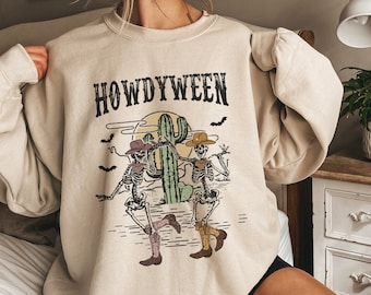 Howdy Sweatshirt Cowboy Skeleton Dancing Skeleton Shirt Halloween Skeleton Crewneck Western Sweatshirt Cowgirl Sweatshirt Midwest Sweatshirt