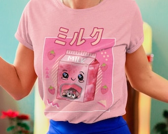 Różowa Truskawkowa Mleczna Koszulka Plus Size Kawaii Odzież Japońska Kawaii Truskawkowa Koszulka Truskawkowa Prezent Dla Dziewczyny Słodka Kawaii Różowa Mleczna Koszulka
