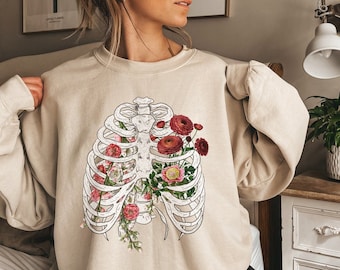 Skeleton Sweatshirt Halloween Crewneck Skeleton Halloween Sweatshirt Halloween Sweater Fall Sweatshirt Aesthetic Crewneck Skeleton Ribcage