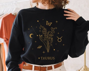 May Birth Flower Sweatshirt Birth Month Flower Taurus Sweatshirt Taurus Gift Zodiac Sweatshirt Celestial Sweater Alt Clothing Y2k Sweater