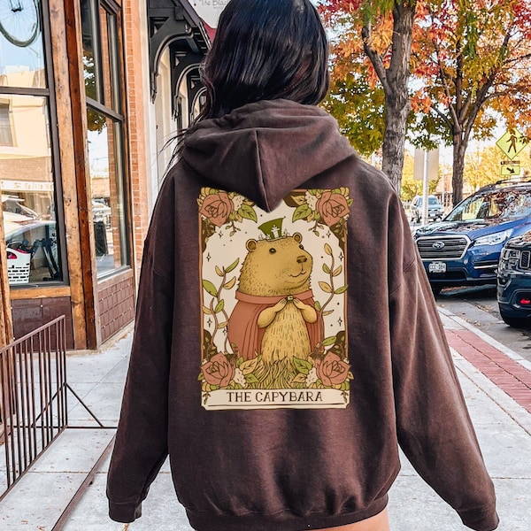 Capybara Hoodie Tarot Hoodie Cute Capybara Gift Tarot Card Hoodie Cottagecore Hoodie Cottagecore Clothing Tarot Clothing Forestcore Hoodie