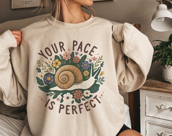 Sudadera de caracol Ropa Cottagecore Suéter Cottagecore Sudadera de flores silvestres Sudadera de cuidado personal Lindos regalos de caracol para la mejor amiga femenina