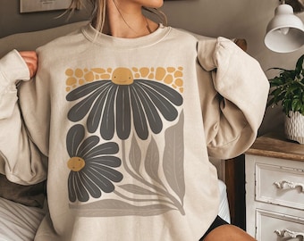 Boho Flower Sweatshirt Wildflowers Sweater Retro Daisy Sweatshirt Boho Floral Cottagecore Sweater Cottagecore Clothing Plant Lady Sweater