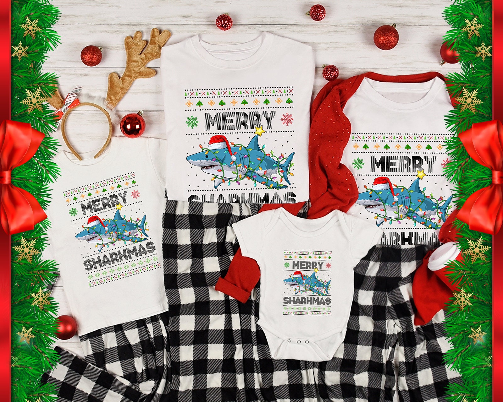 メリー シャークマス シャツ 醜いクリスマス シャーク シャツ ファミリー クリスマス シャツ お揃いのファミリー クリスマス パジャマ おもしろいシャーク シャツ シャーク ファミリー シャツ