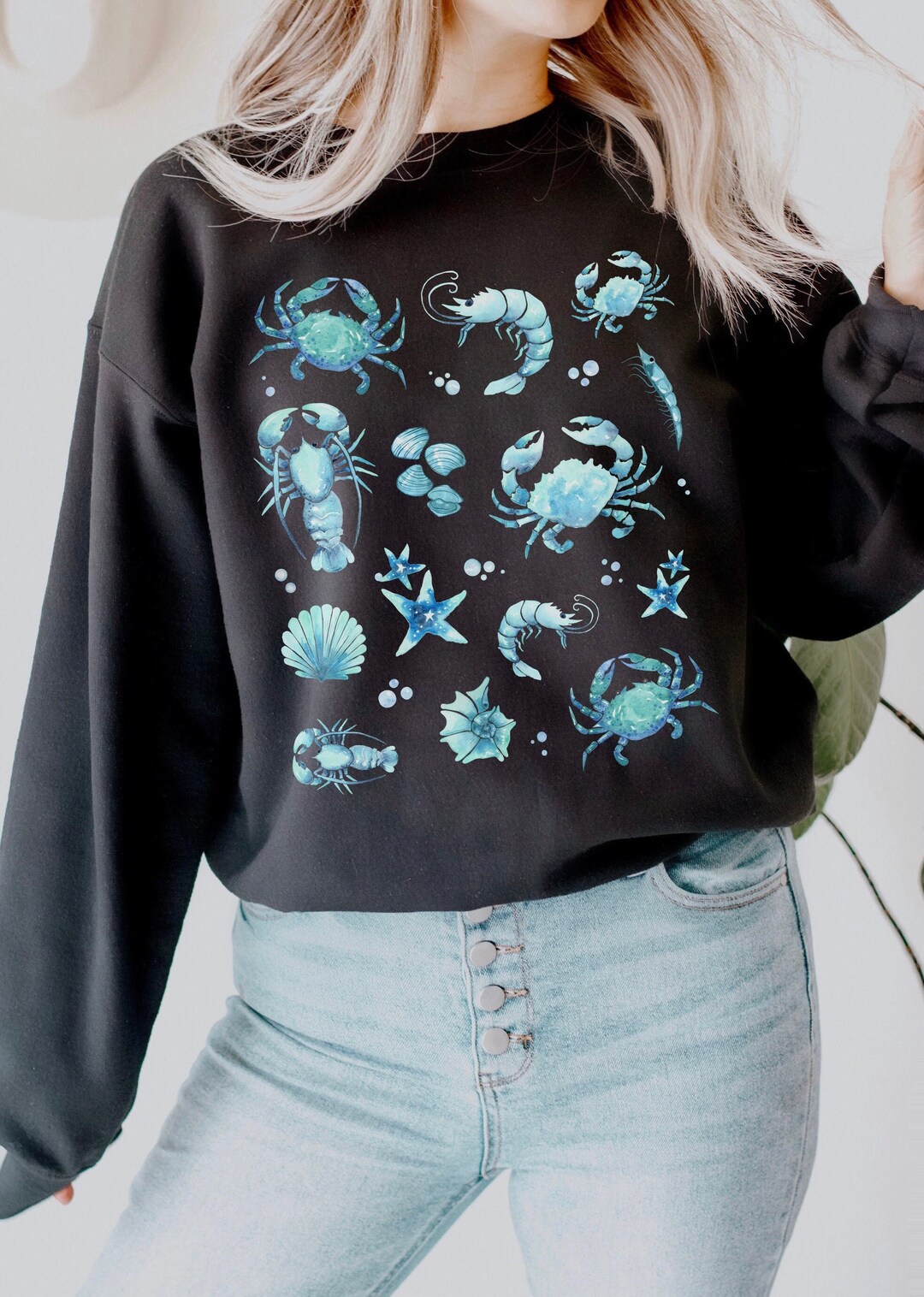 Crab Starfish Pattern Print Men Women Pullover Hoodie