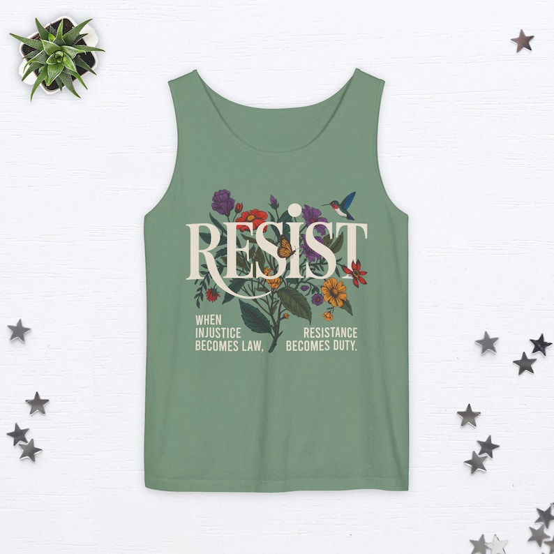 Subtle Fdt Floral Tank Top Foxtrot Delta Tango Tank Top Resist Tank Top Wildflower Fuck Trump Top Anti Trump Top Anti Oligarchy Liberal Gift Light Green