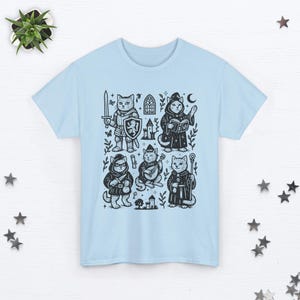 Medieval Cat Shirt Castlecore Shirt Fantasy Shirt Booktrovert Shirt Cat Knight Shirt Cat Lover Gift Renaissance Shirt Whimsigoth Clothing Light Blue