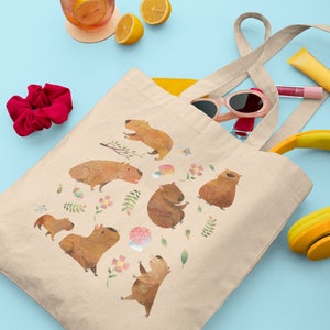 Capybara Tote Bag Aesthetic Tote Bag Capybara Gift Animal Tote Bag Cottagecore Bag Cottagecore Tote Bag Capybara Lover Gift Library Tote Bag image 4