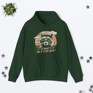 It Is What It Is Funny Raccoon Hoodie Racoon Gifts Raccoon Meme Hoodie Racoon Hoodie Animal Lover Gift Trash Panda Racoon Gifts Meme Gifts Forest Green