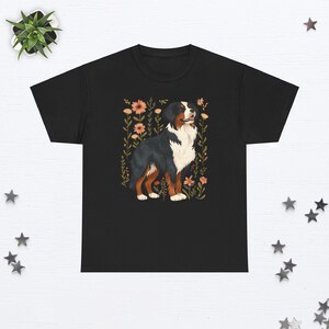 Bovaro Bernese Camicia Bovaro Bernese Regali Cane Bernese Mamma Camicia Floreale Cane Tshirt Amante Del Cane Regalo Cane Mama Cottage Core Vestiti Black