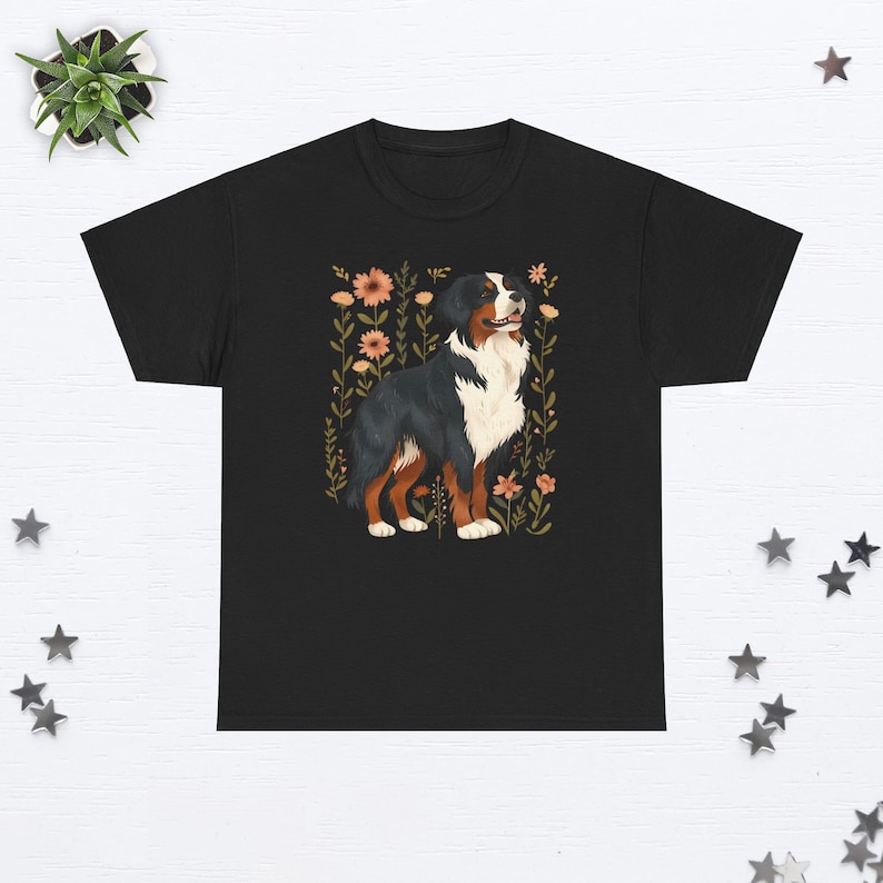 Bovaro Bernese Camicia Bovaro Bernese Regali Cane Bernese Mamma Camicia Floreale Cane Tshirt Amante Del Cane Regalo Cane Mama Cottage Core Vestiti Black