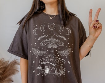 Grunge Fairycore Ropa Fairycore Ropa Cottagecore Suéter Champiñones Luna Polilla Mariposa Camiseta Camisa Bruja Cottagecore Ropa